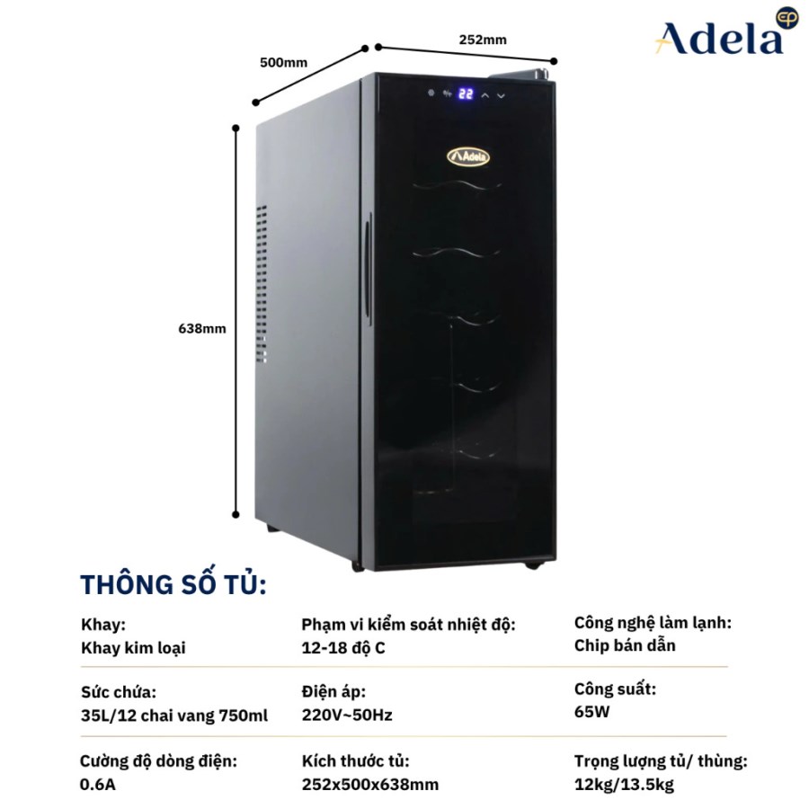 Tủ Bảo Quản Rượu Vang Adela 12 Chai Chip BCW-35A-M