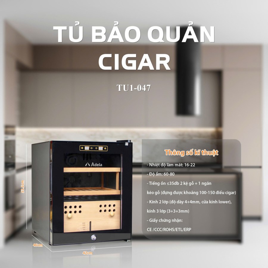 Tủ Bảo Quản Cigar Adela 150 Điếu Máy Nén 