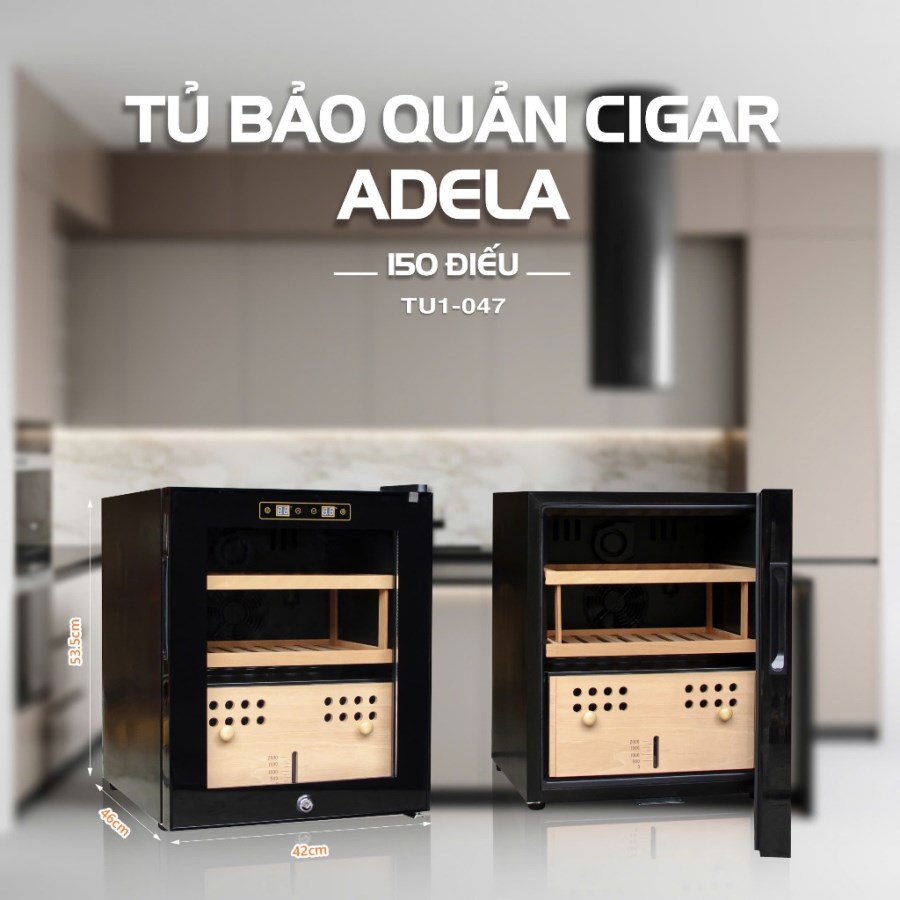 Tủ Bảo Quản Cigar Adela 150 Điếu Máy Nén 