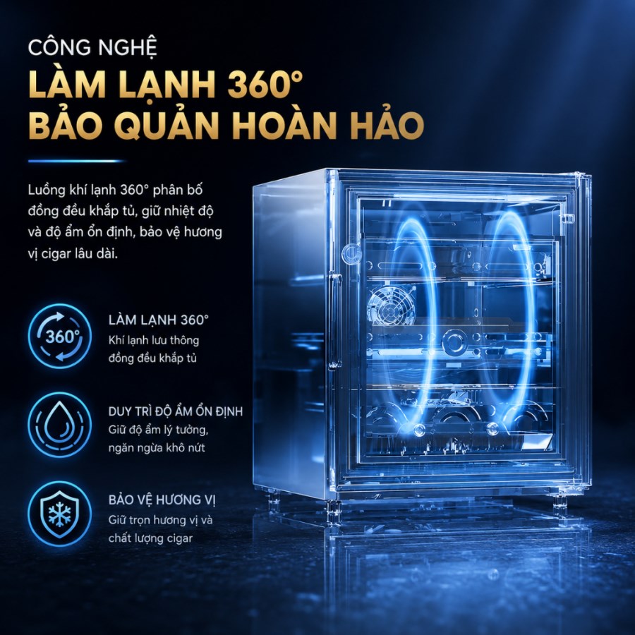 Tủ Bảo Quản Cigar Adela 150 Điếu Máy Nén 