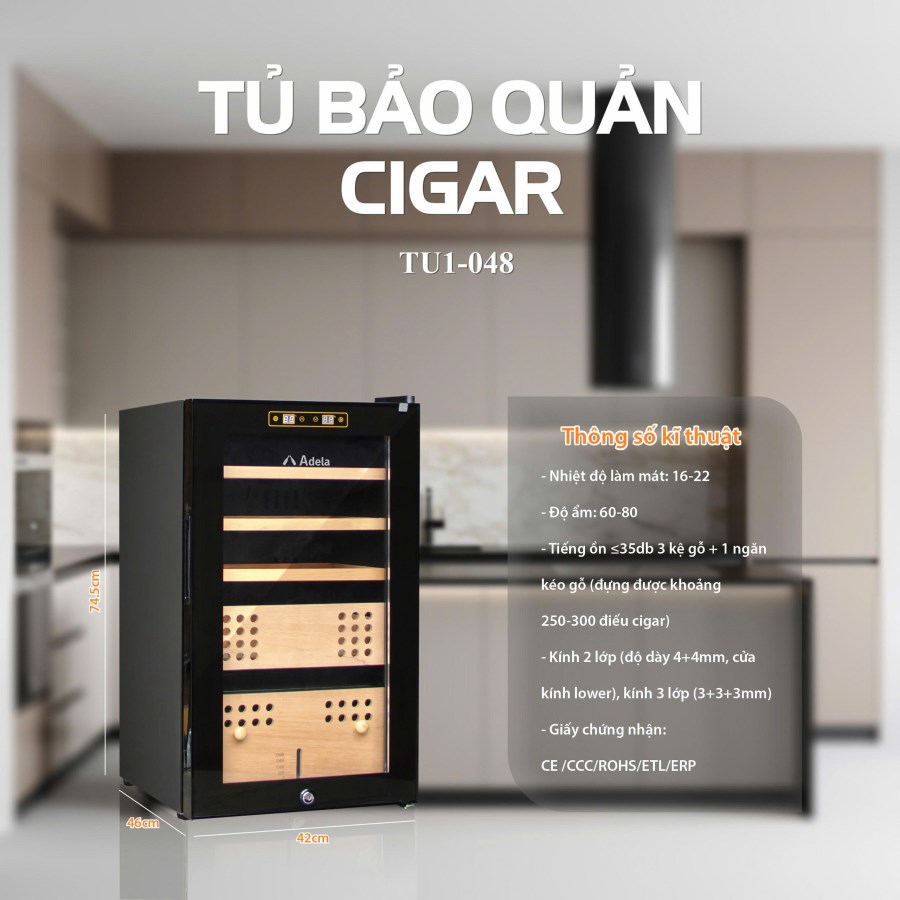 Tủ Bảo Quản Cigar Adela 300 Điếu Máy Nén
