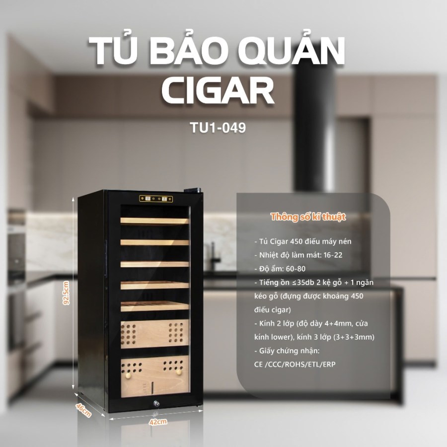 Tủ Bảo Quản Cigar Adela 450 Điếu Máy Nén