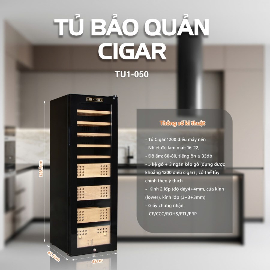 Tủ Bảo Quản Cigar Adela 1200 Điếu Máy Nén