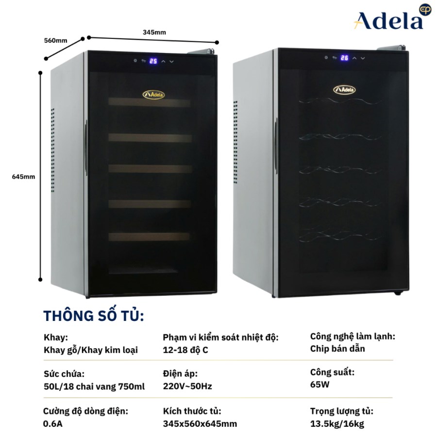 Tủ Rượu Vang Adela 18 Chai Chip BCW-50A
