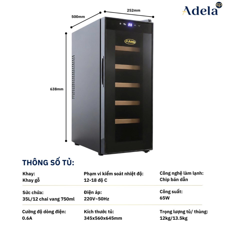 Tủ Rượu Vang Adela 12 Chai Chip BCW-35A-W