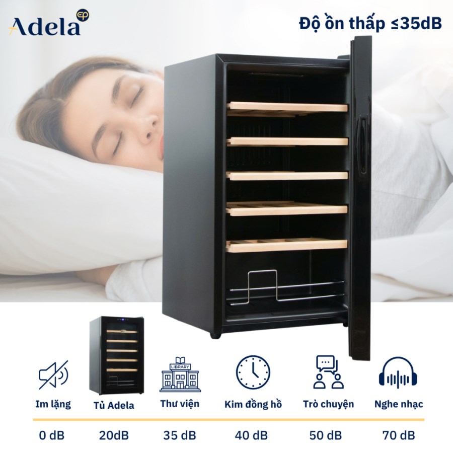 Tủ Rượu Vang Adela 24 Chai Máy Nén JC-70 