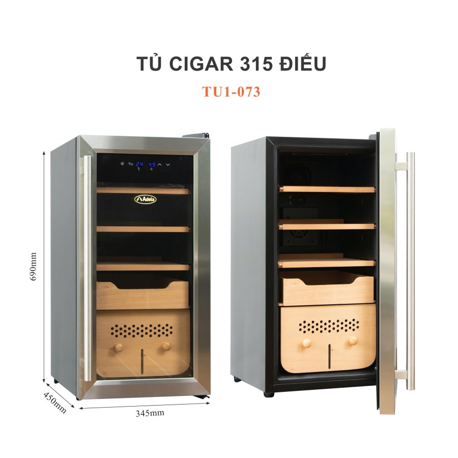 Tủ Bảo Quản Cigar Adela 315 Điếu Máy Nén
