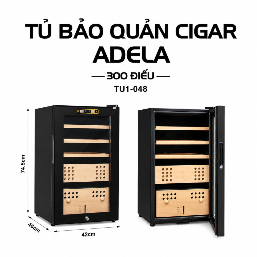 Tủ Bảo Quản Cigar Adela 300 Điếu Máy Nén
