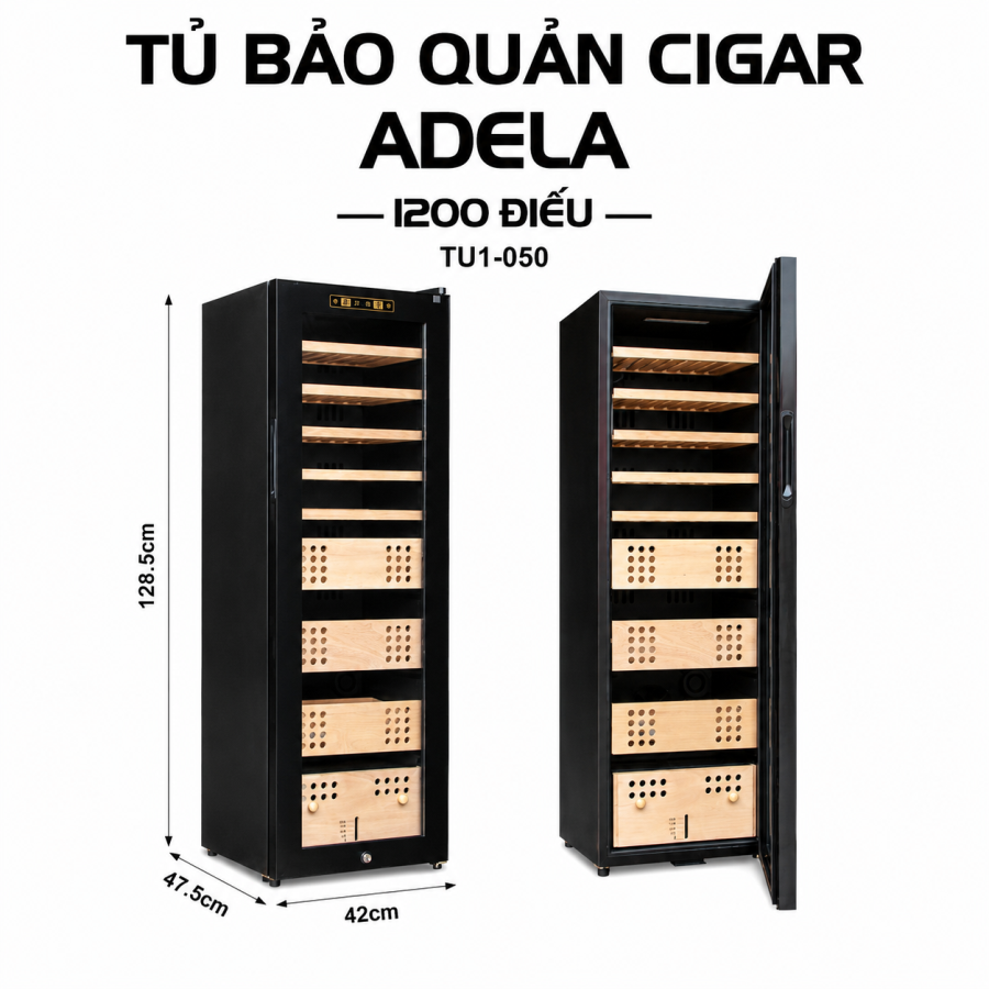 Tủ Bảo Quản Cigar Adela 1200 Điếu Máy Nén