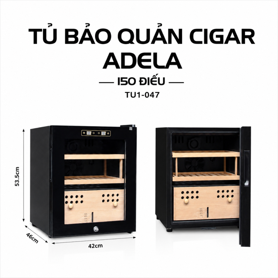 Tủ Bảo Quản Cigar Adela 150 Điếu Máy Nén 