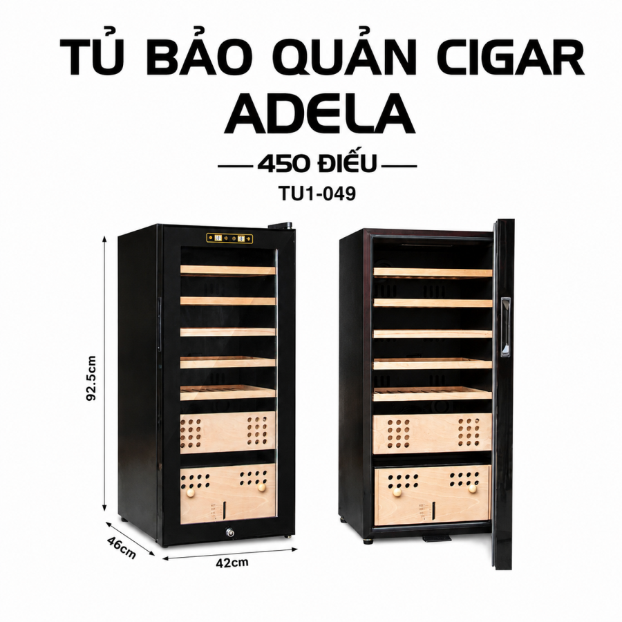 Tủ Bảo Quản Cigar Adela 450 Điếu Máy Nén