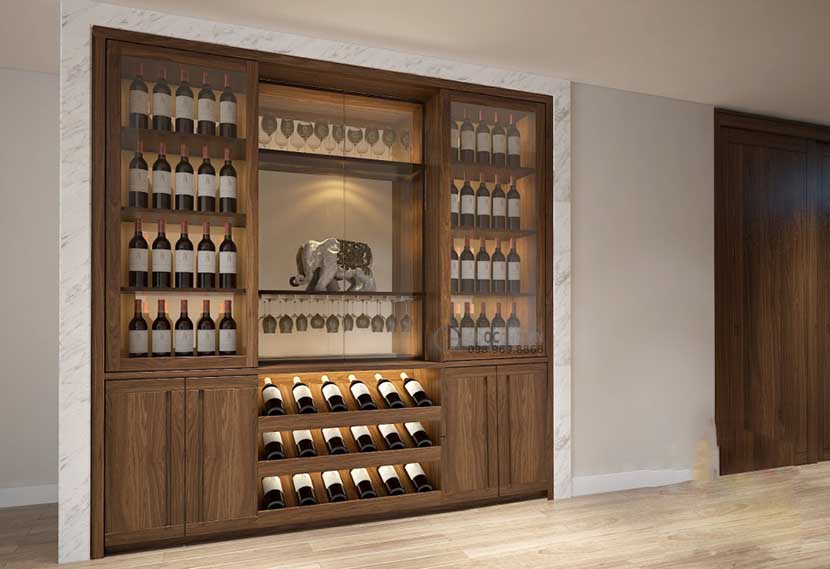 Mẫu tủ rượu âm tường hiện đại có thiết kế đơn giản, tinh tế