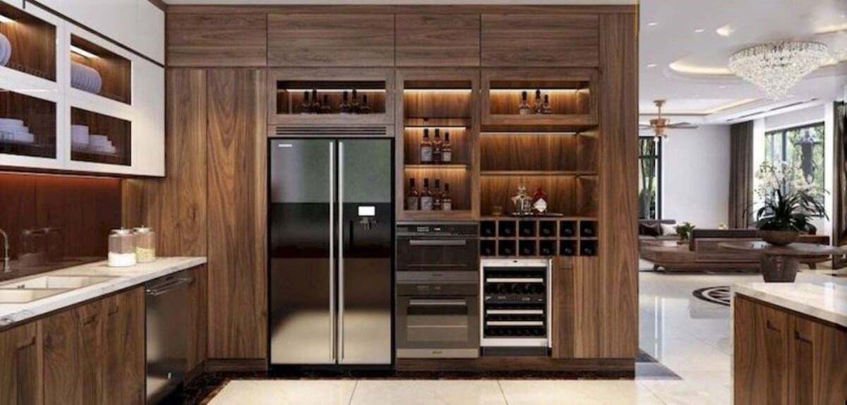 Tủ lạnh kết hợp với tủ rượu gỗ sang trọng